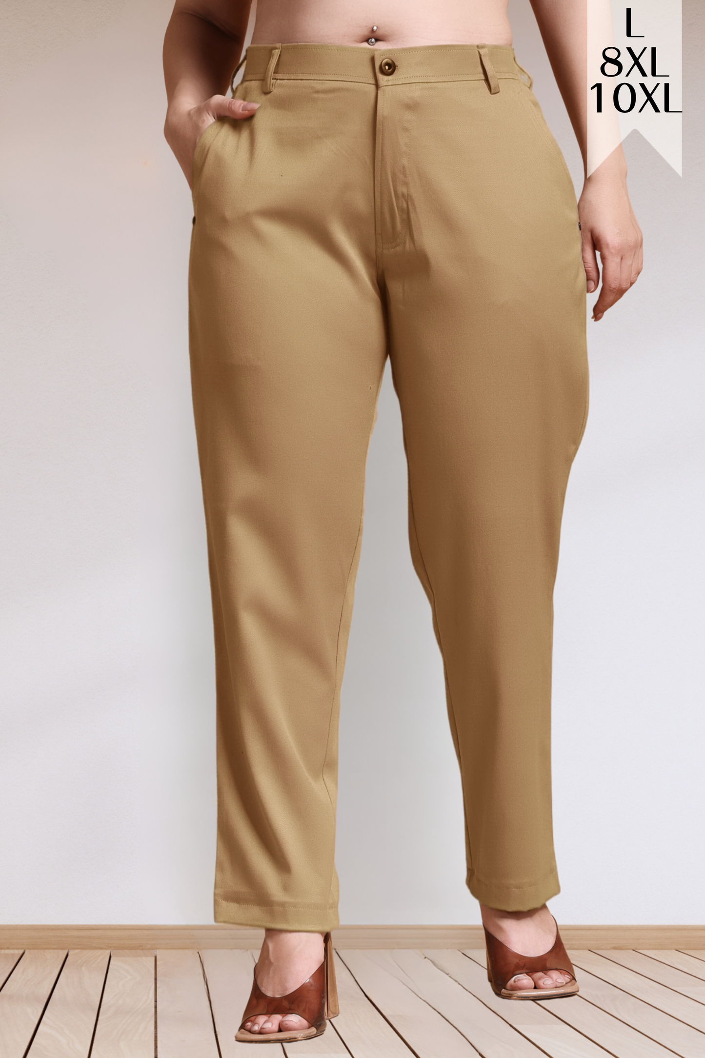Beige Stretch Formal Trousers