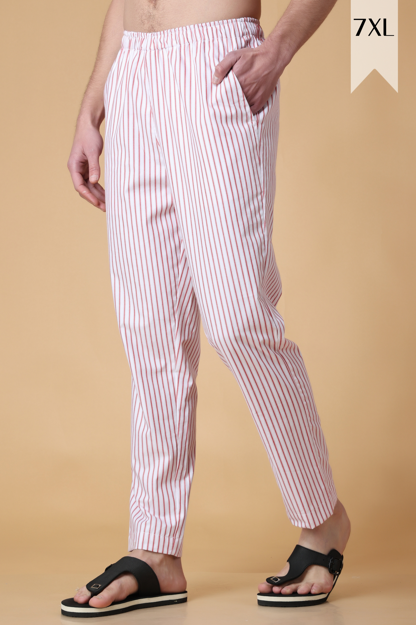 Buy Plus Size ​Red Striped Cotton Pajama Pants At Apella | Sizes XS to 10 XL | India | Free Delivery | Customized
