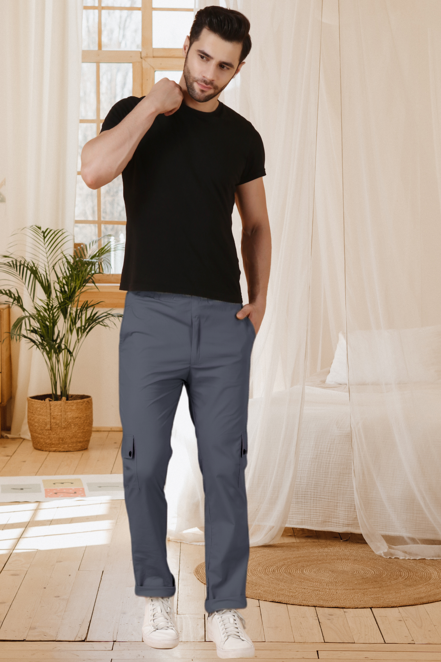 Buy Plus Size ​Dark Grey Cotton Cargo At Apella | Sizes XS to 10 XL | India | Free Delivery | Customized