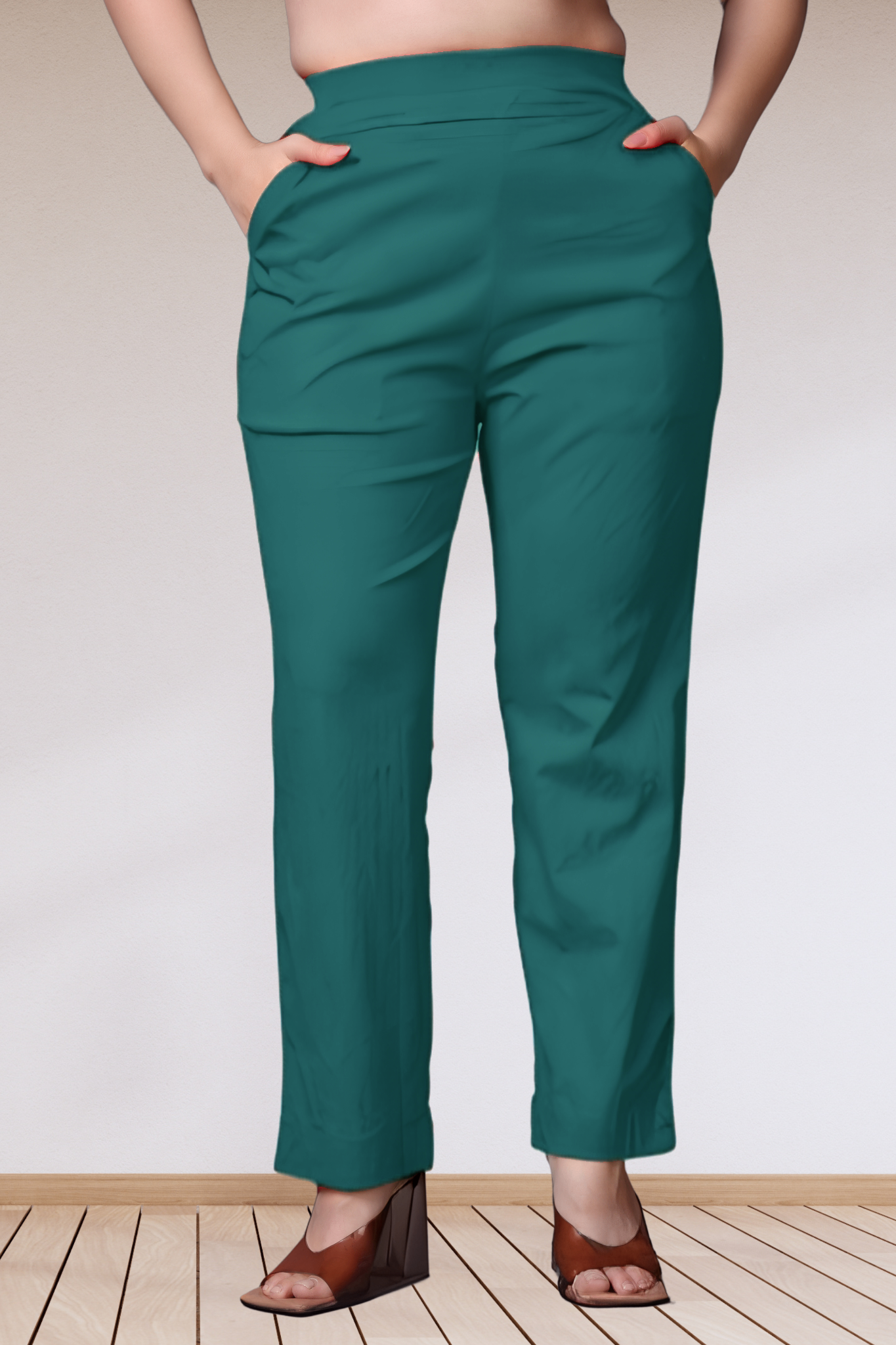 Peacock Green Lycra Slub Pants