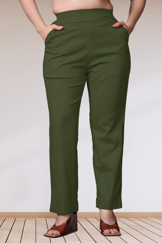 Mehandi Lycra Slub Pants