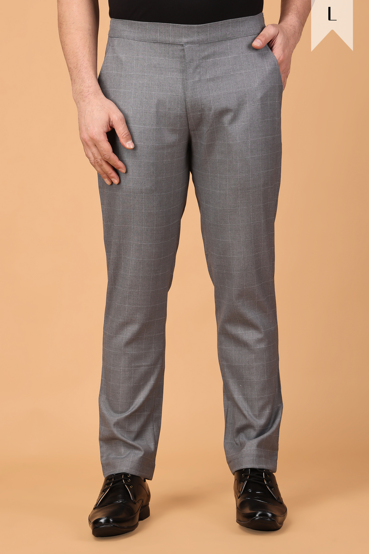 Buy Plus Size ​Graphite Checked Comfort Fit Trousers At Apella | Sizes XS to 10 XL | India | Free Delivery | Customized