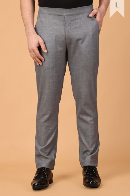 Buy Plus Size ​Graphite Checked Comfort Fit Trousers At Apella | Sizes XS to 10 XL | India | Free Delivery | Customized