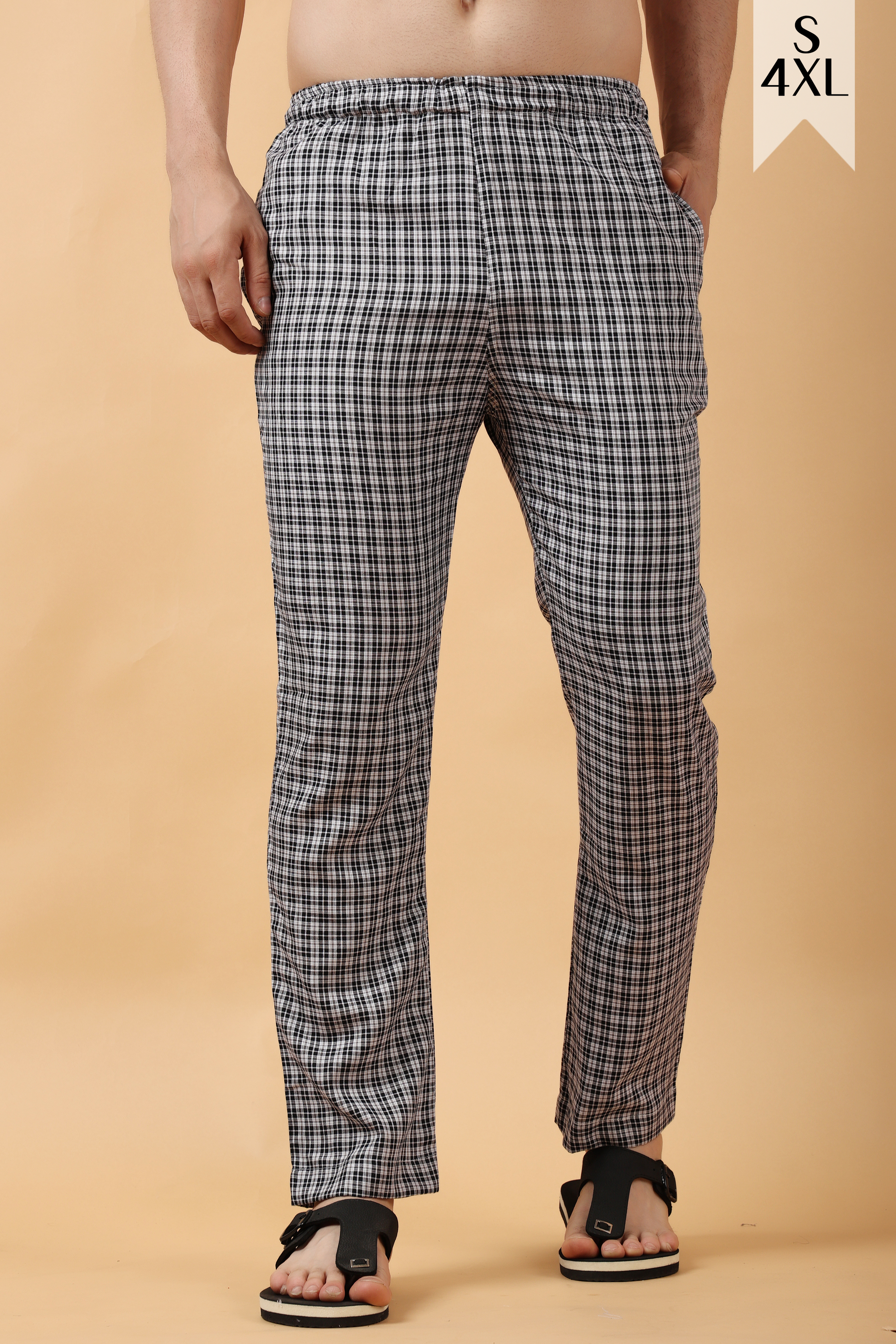 Buy Plus Size ​Twilight Black Checked Cotton Pajama At Apella | Sizes XS to 10 XL | India | Free Delivery | Customized