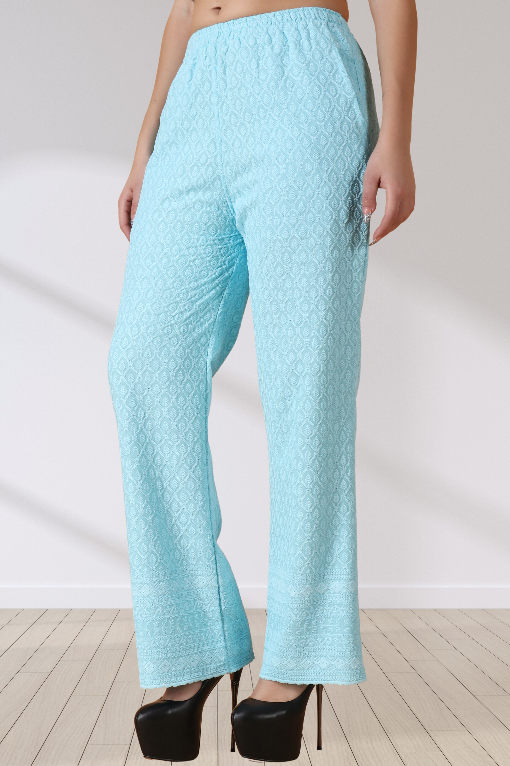 Buy Plus Size ​Full Chikankari Palazzo At Apella | Sizes XS to 10 XL | India | Free Delivery | Customized