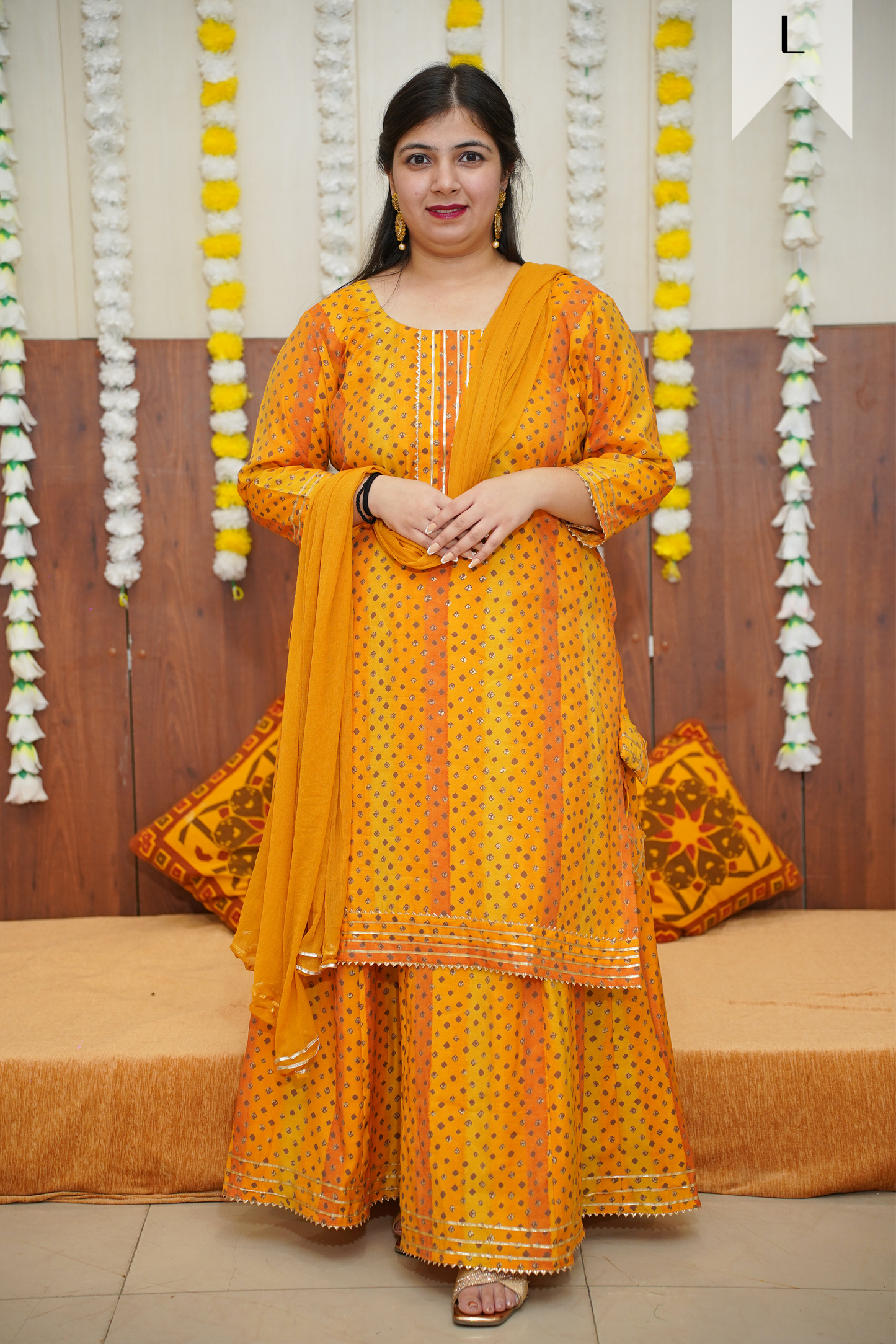 Sunny Yellow Foiled Skirt Suit