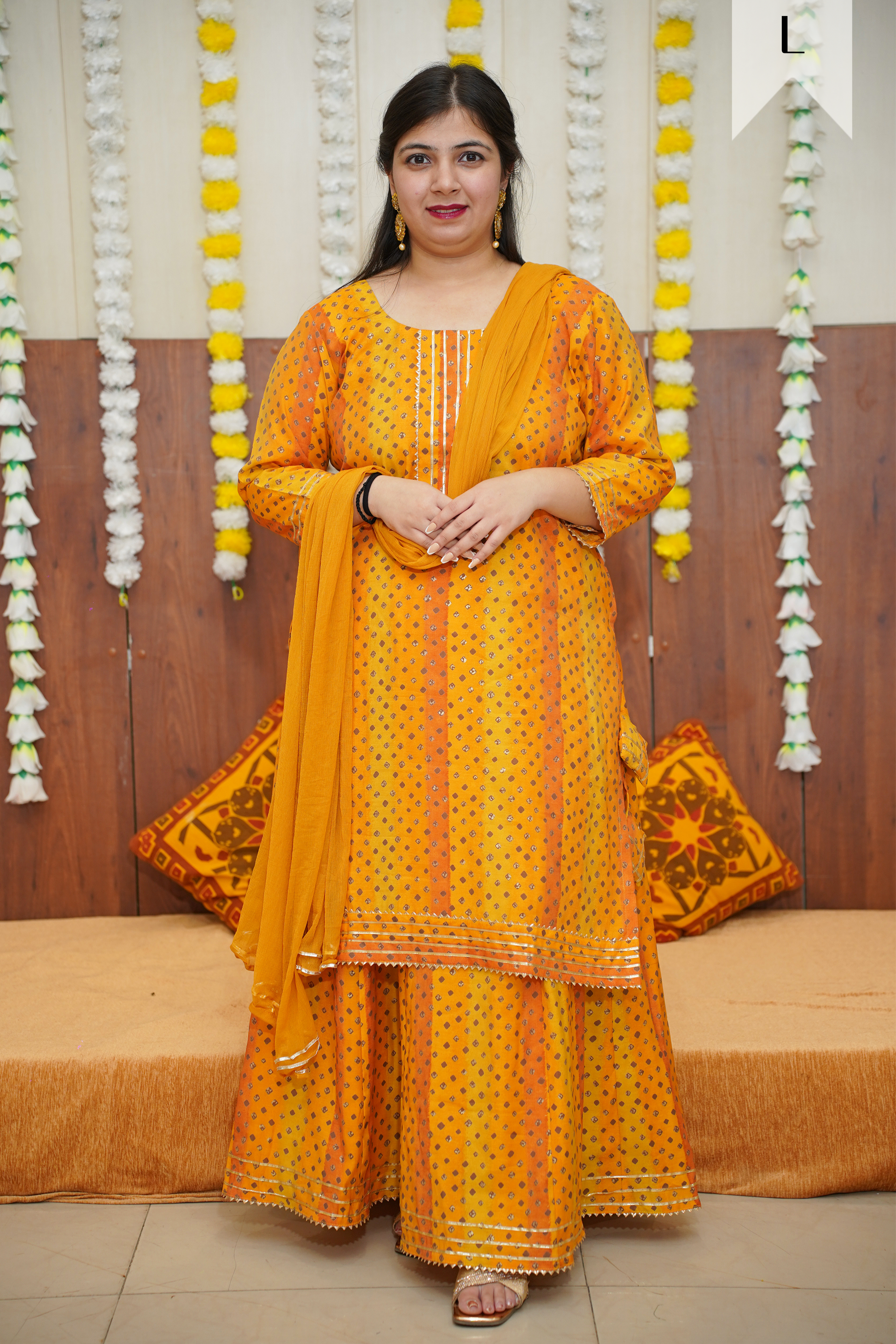 Sunny Yellow Foiled Skirt Suit