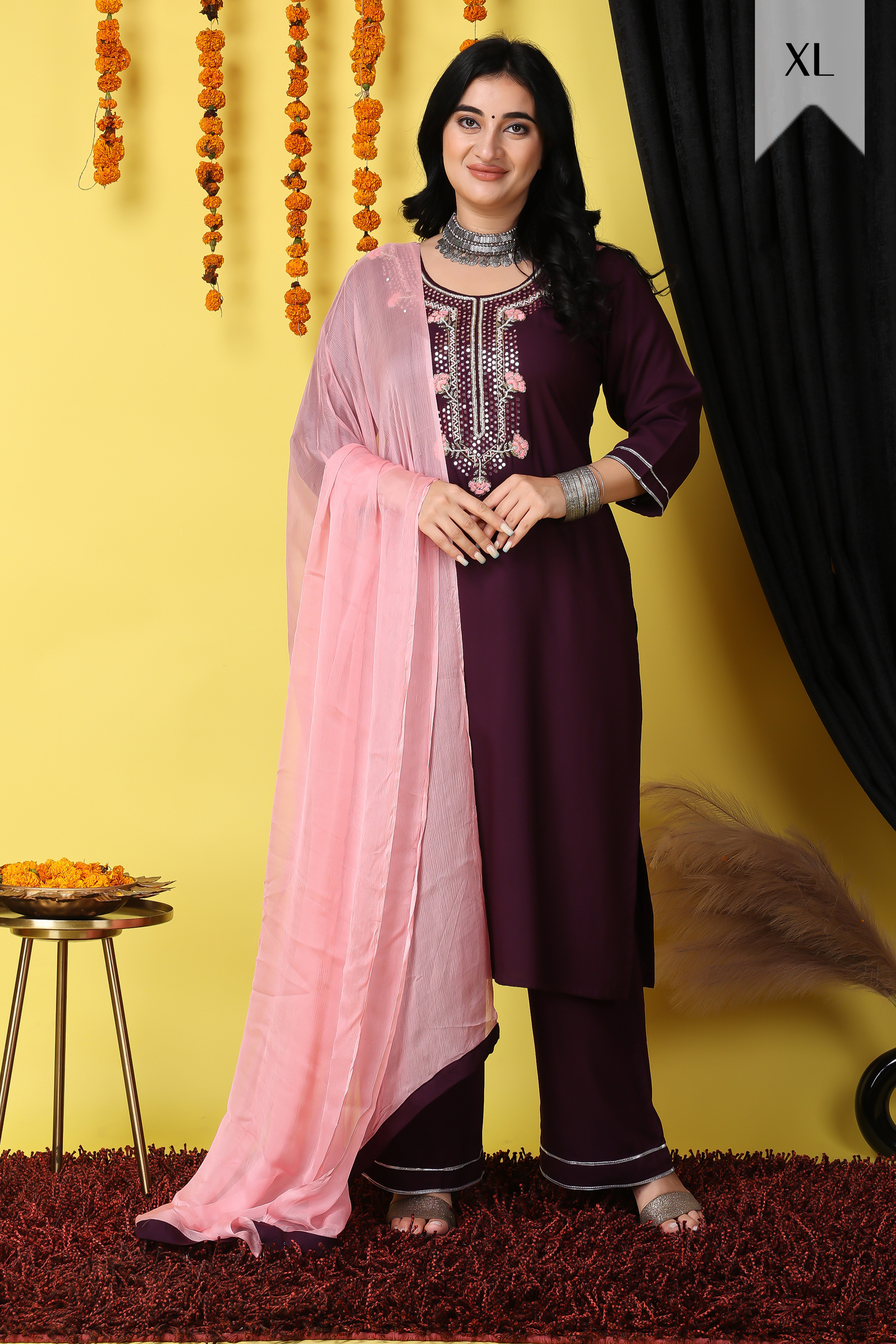 Buy Plus Size ​Wine Elegance Handwork Suit Set At Apella | Sizes XS to 10 XL | India | Free Delivery | Customized