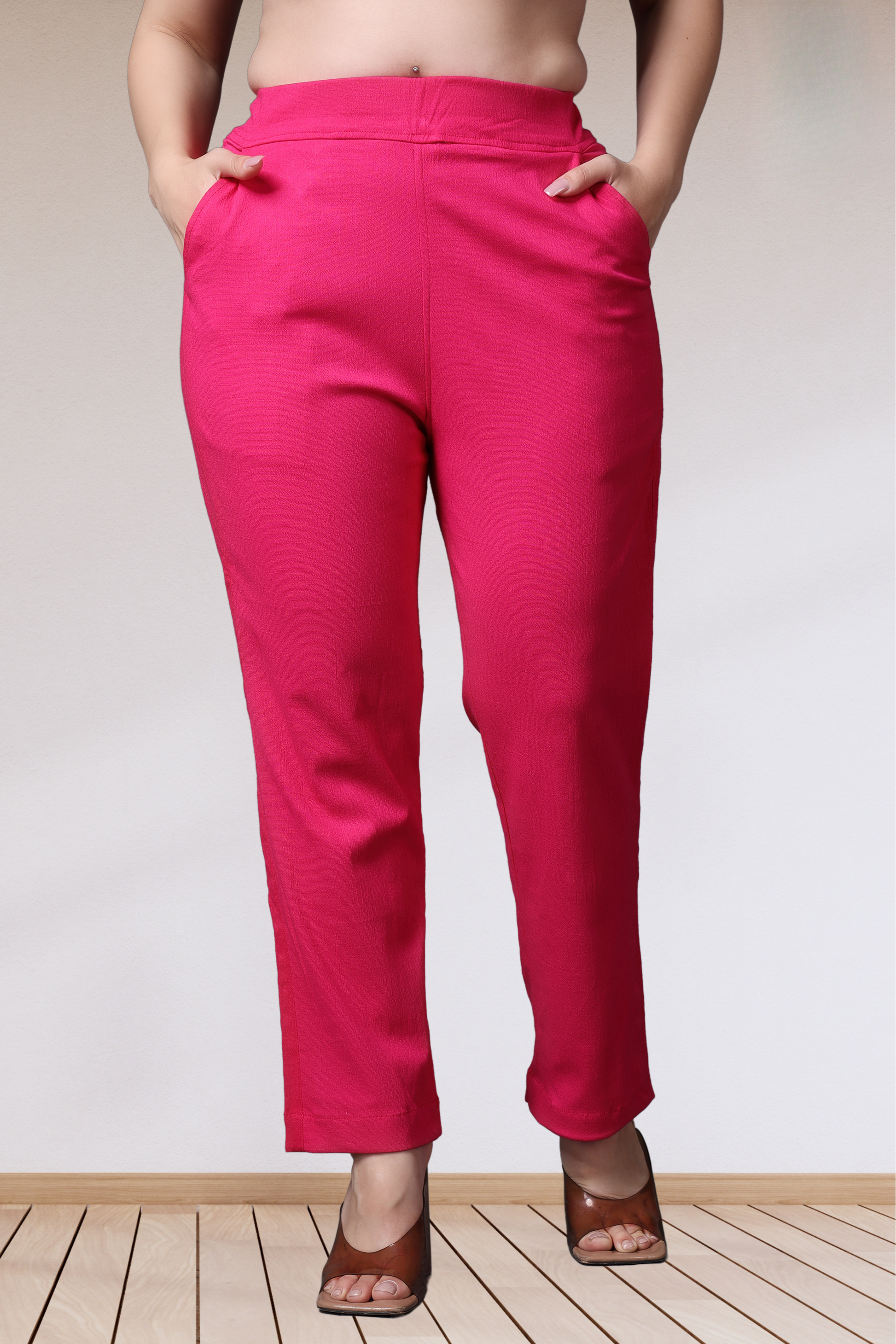 Buy Plus Size ​Magenta Lycra Slub Pants At Apella | Sizes XS to 10 XL | India | Free Delivery | Customized