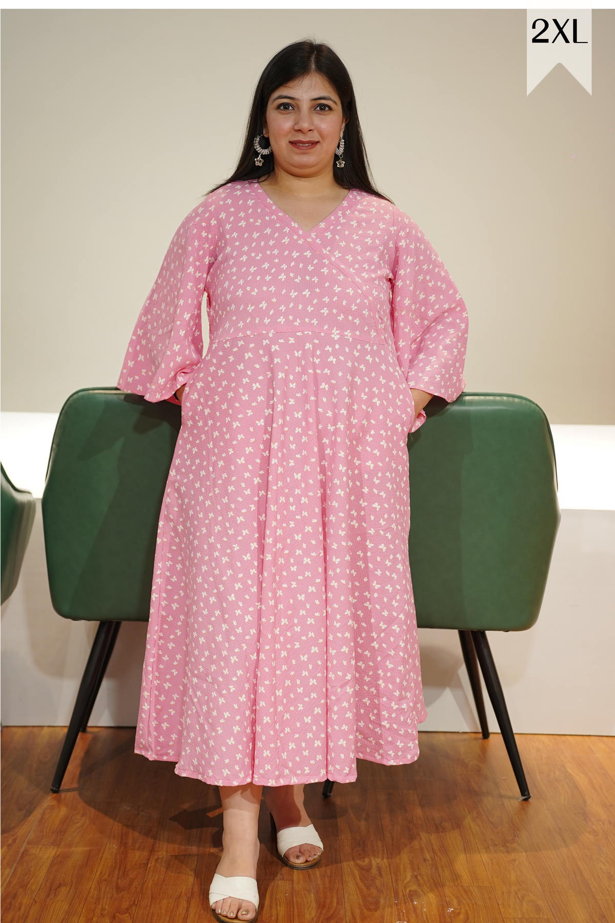 Pink Wing Printed Calf Dress