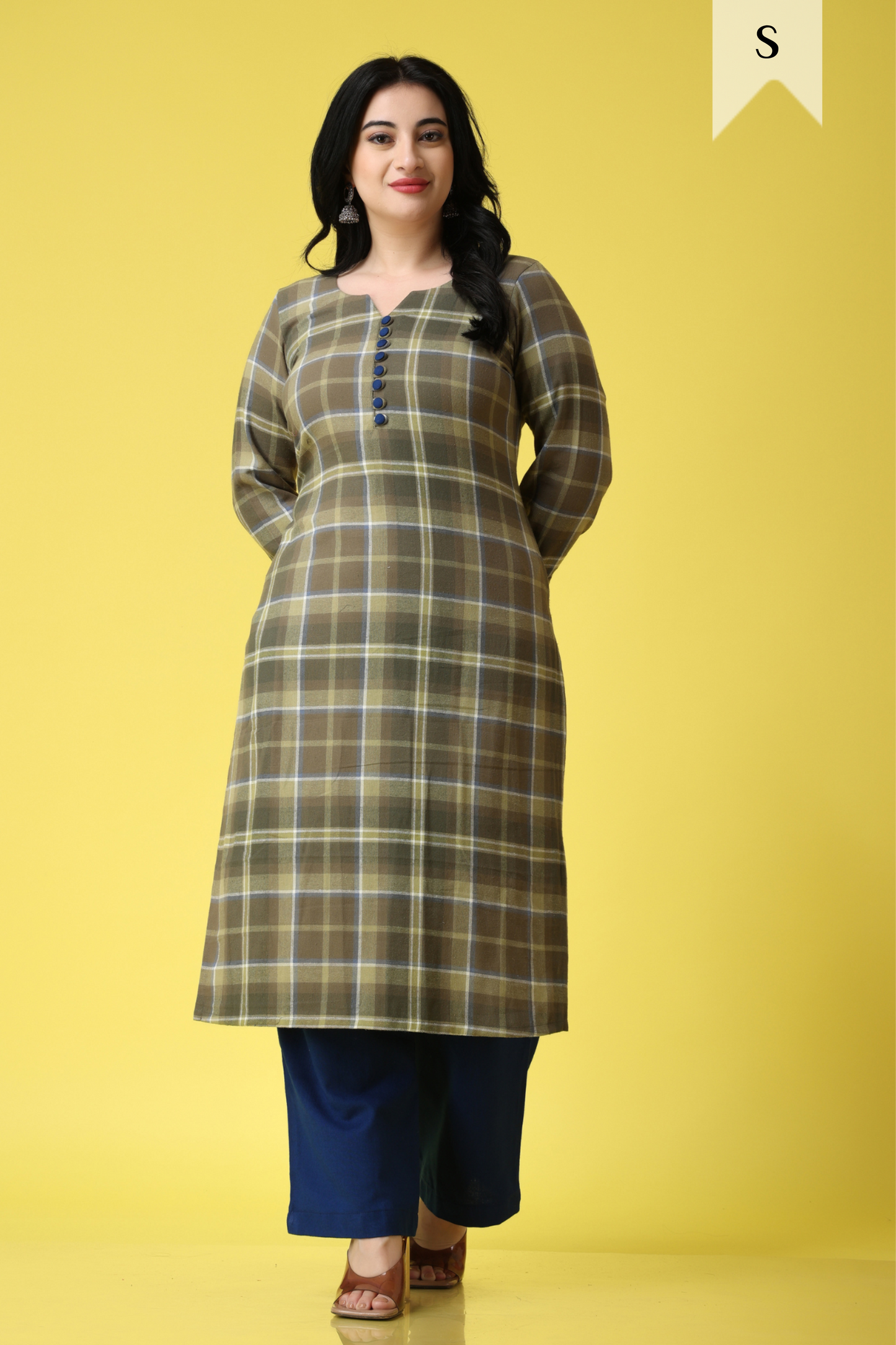 Buy Plus Size ​Vintage Green Woollen Kurta At Apella | Sizes XS to 10 XL | India | Free Delivery | Customized