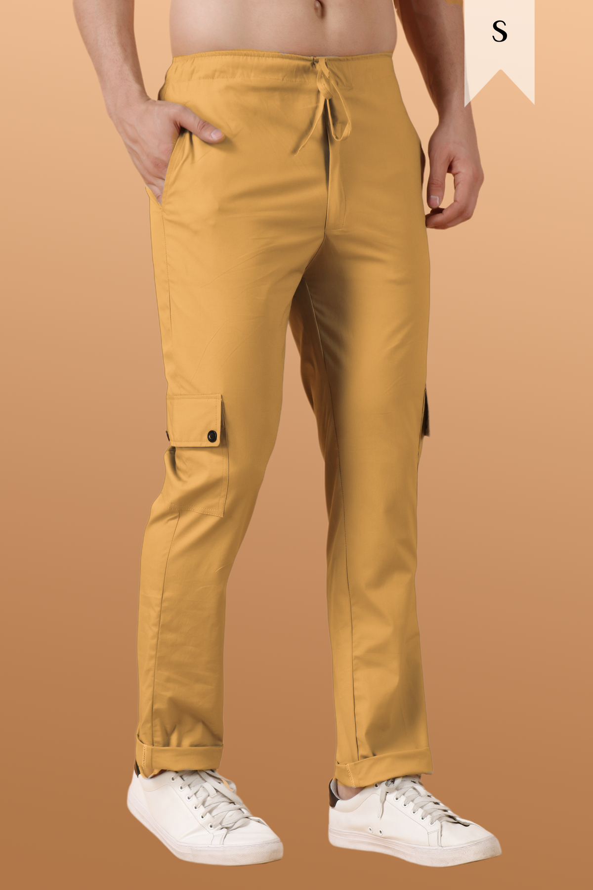 Buy Plus Size ​Dark Beige Stretch Cargo At Apella | Sizes XS to 10 XL | India | Free Delivery | Customized