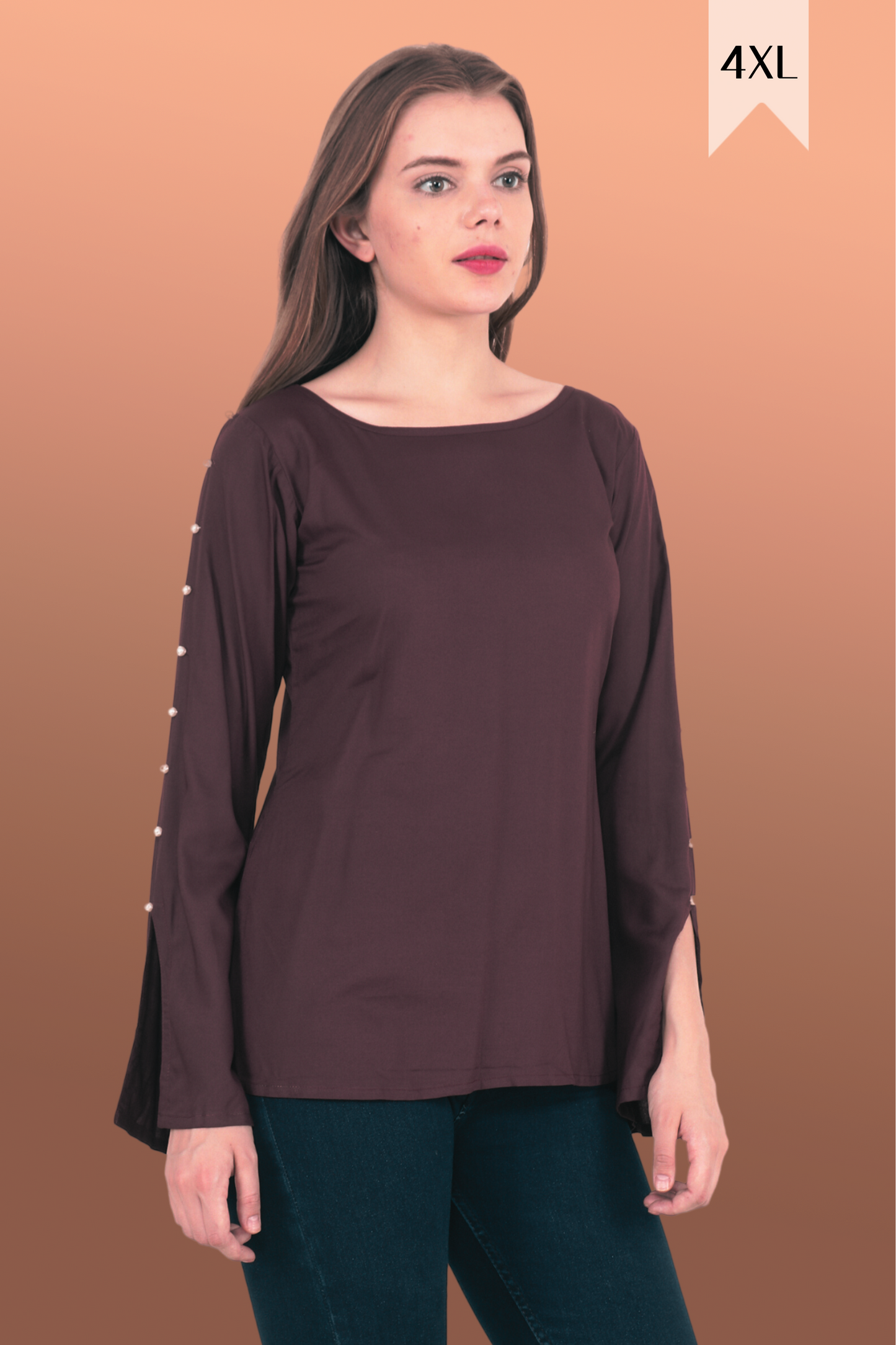 Buy Plus Size ​Coffee Pearl Sleeved Top At Apella | Sizes XS to 10 XL | India | Free Delivery | Customized