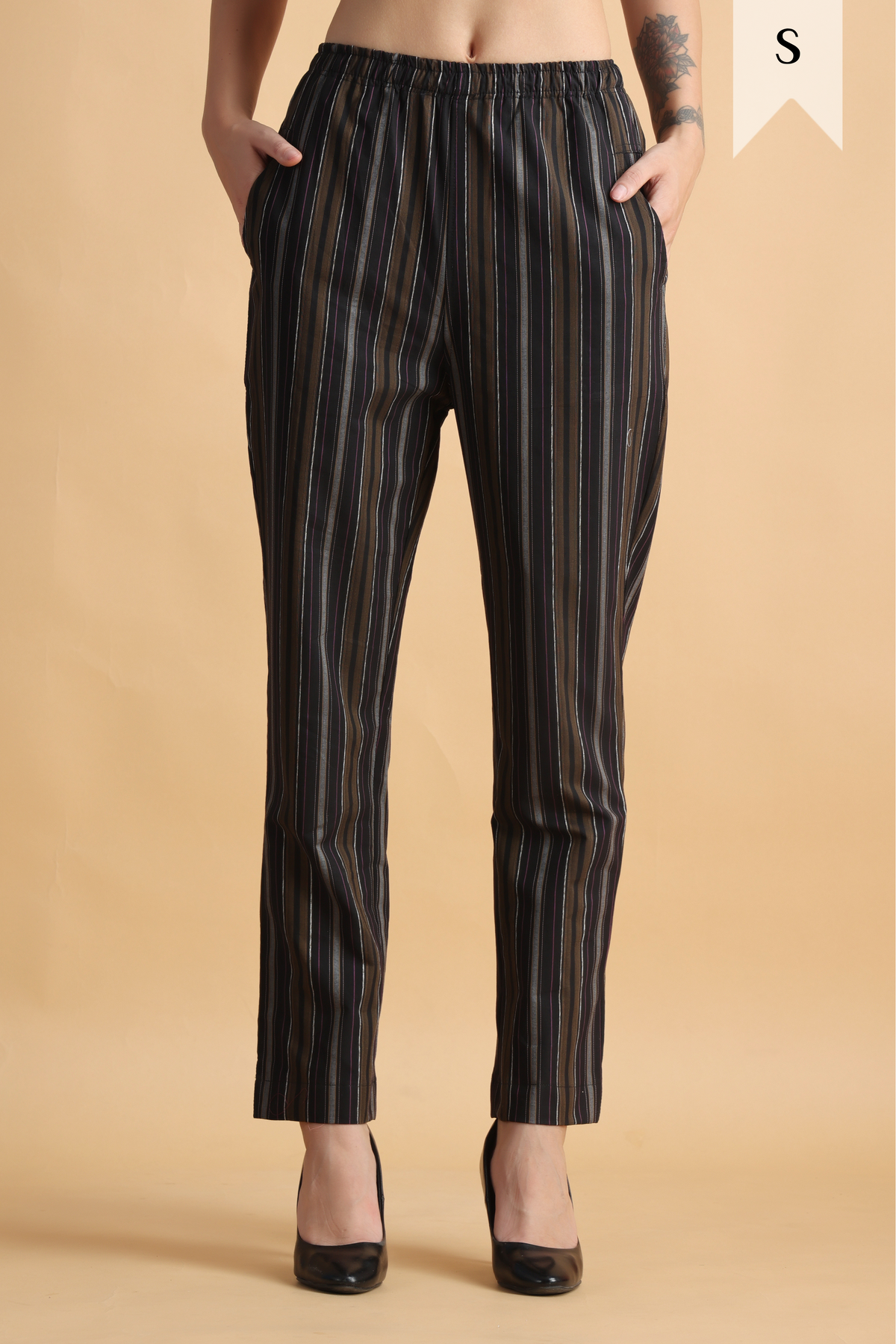 Buy Plus Size ​Black Multi Striped Palazzo Pant At Apella | Sizes XS to 10 XL | India | Free Delivery | Customized