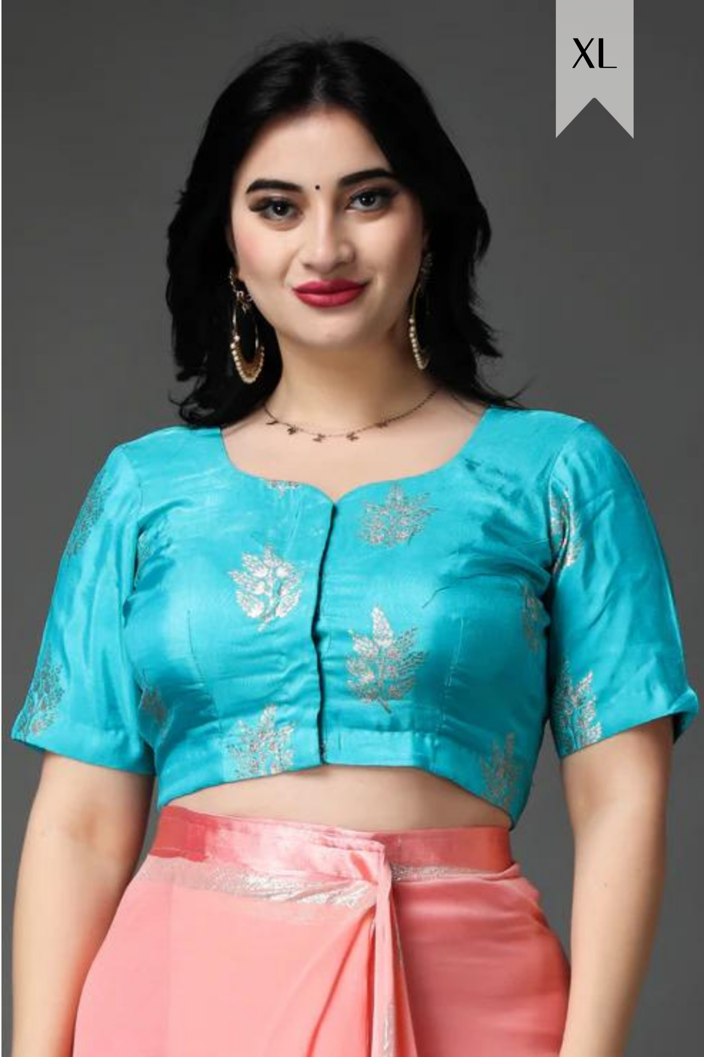 Buy Plus Size ​Fluttery Firozi Silk Blouse At Apella | Sizes XS to 10 XL | India | Free Delivery | Customized