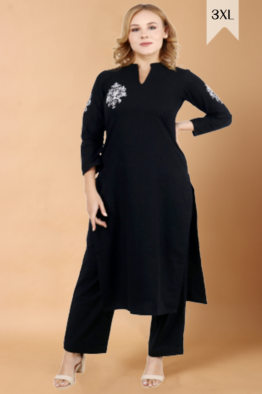 Buy Plus Size ​Black Pashmina Woollen Kurta Set At Apella | Sizes XS to 10 XL | India | Free Delivery | Customized