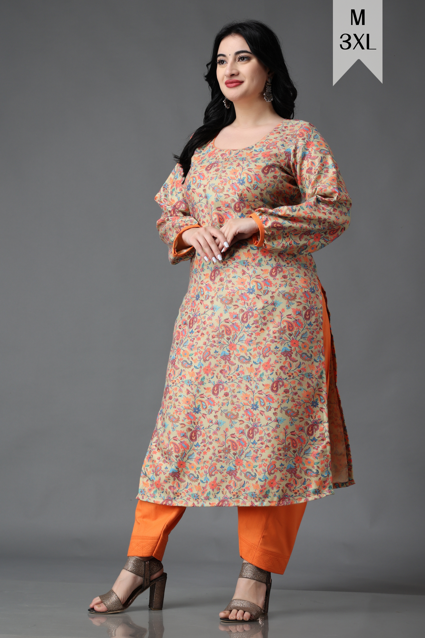 Buy Plus Size ​Autumn Peach Woollen Kurta Set At Apella | Sizes XS to 10 XL | India | Free Delivery | Customized