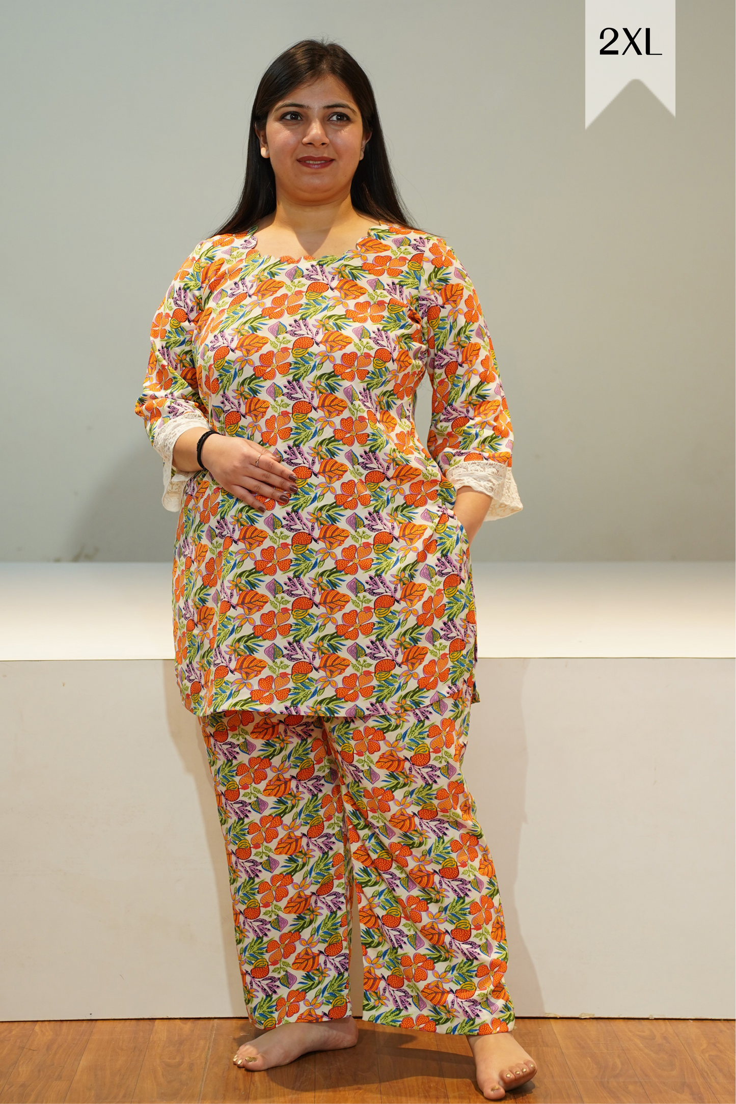 Orange Lace Accent Night Suit