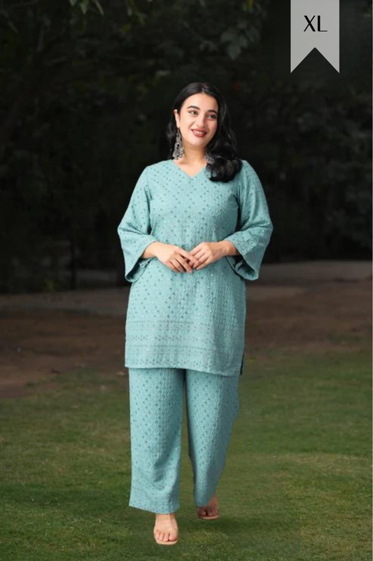 Buy Plus Size ​Dusty Sequinned Co-ord Set At Apella | Sizes XS to 10 XL | India | Free Delivery | Customized