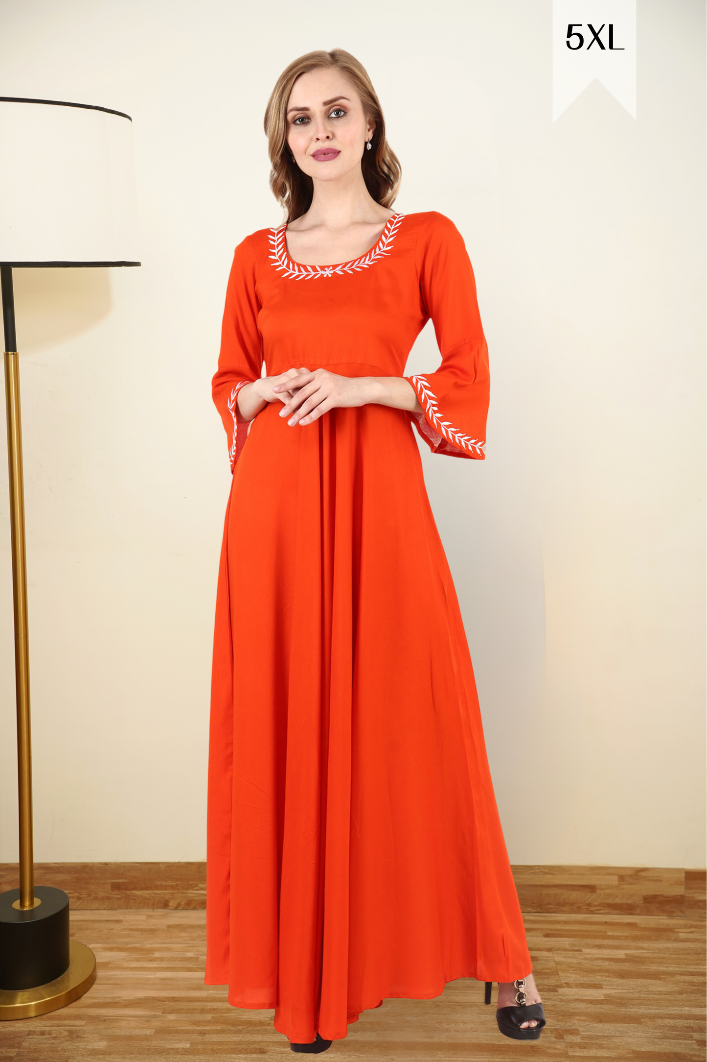 Buy Plus Size ​Minimal Orange Dress At Apella | Sizes XS to 10 XL | India | Free Delivery | Customized