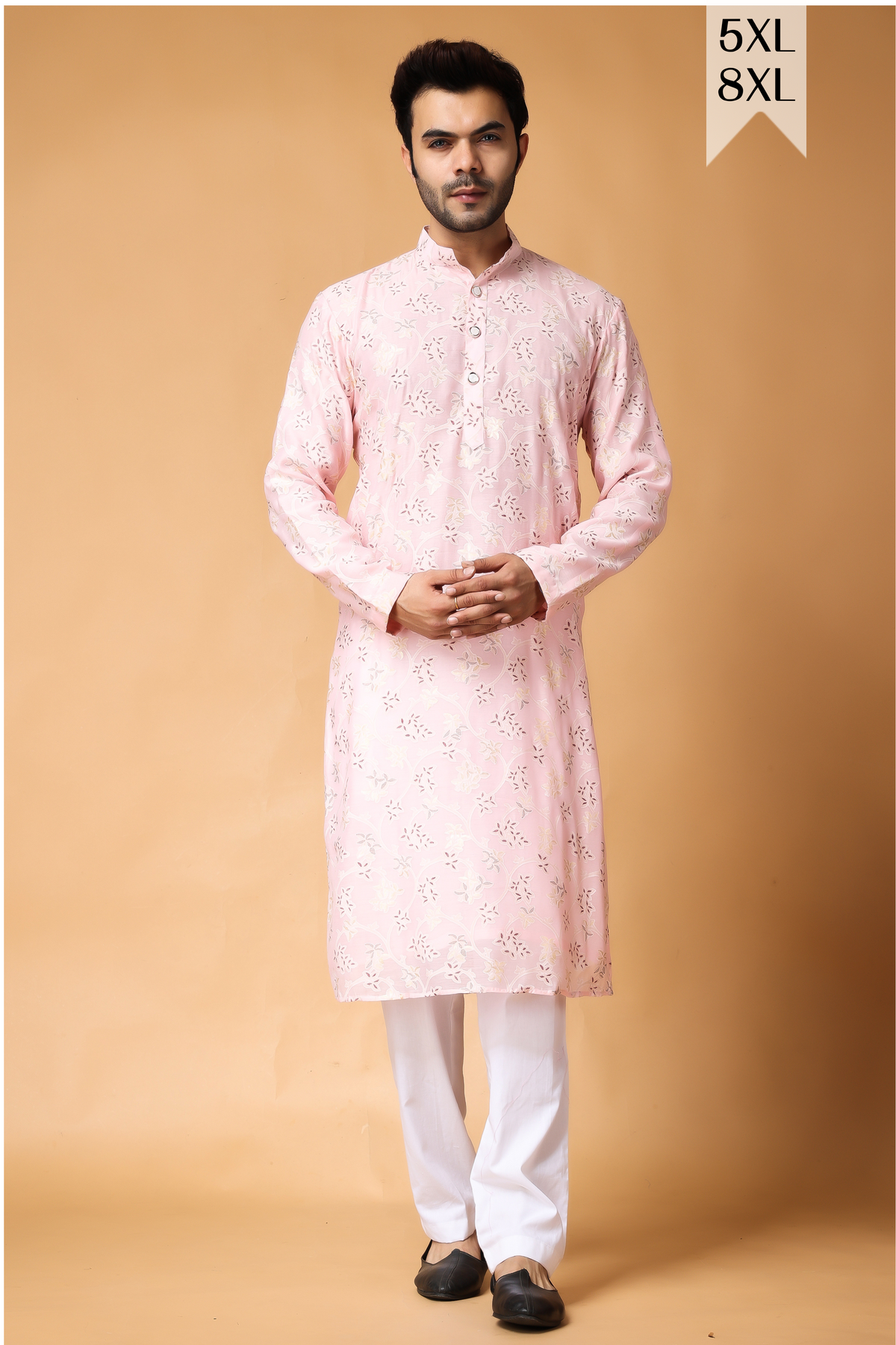 Buy Plus Size ​Breezy Pink Printed Kurta Pajama At Apella | Sizes XS to 10 XL | India | Free Delivery | Customized