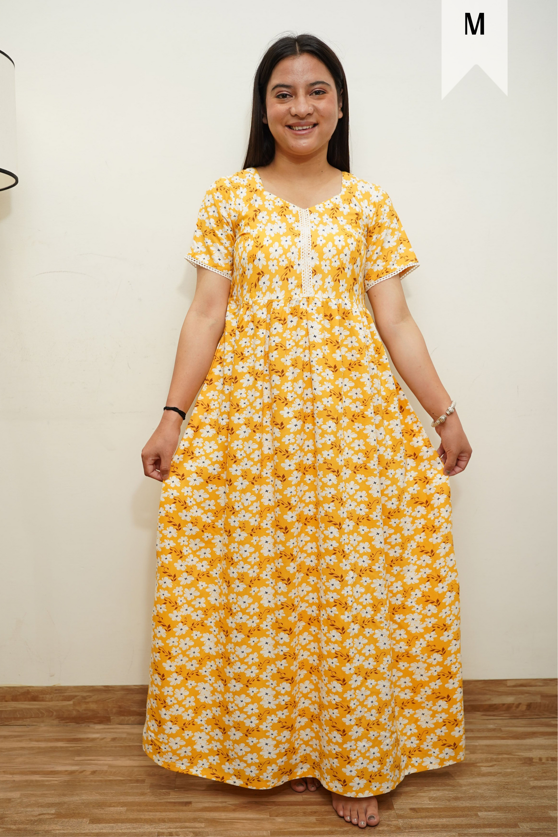 Butter Yellow Floral Night Gown