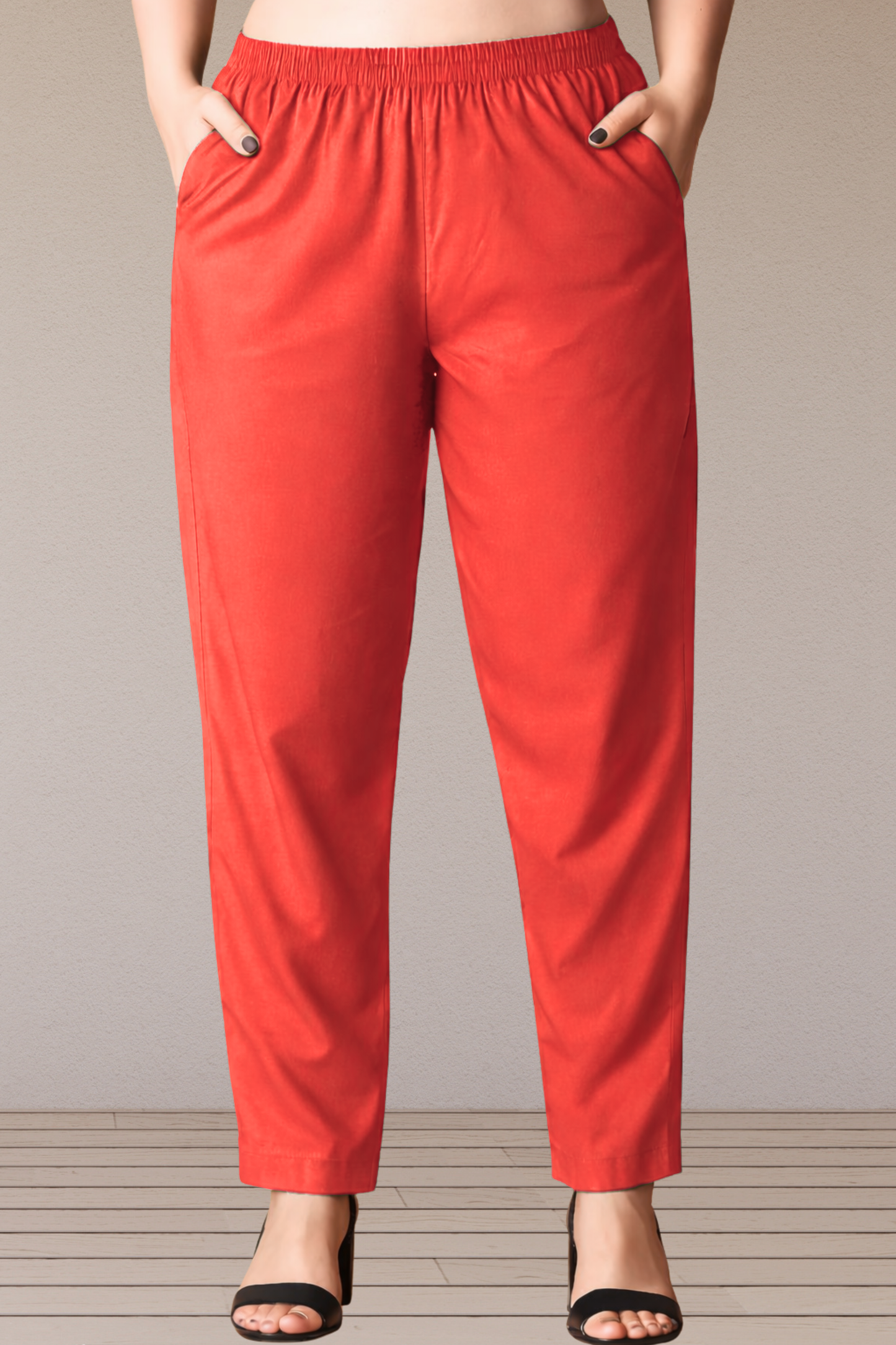 Pale Red Poplin Cotton Pant