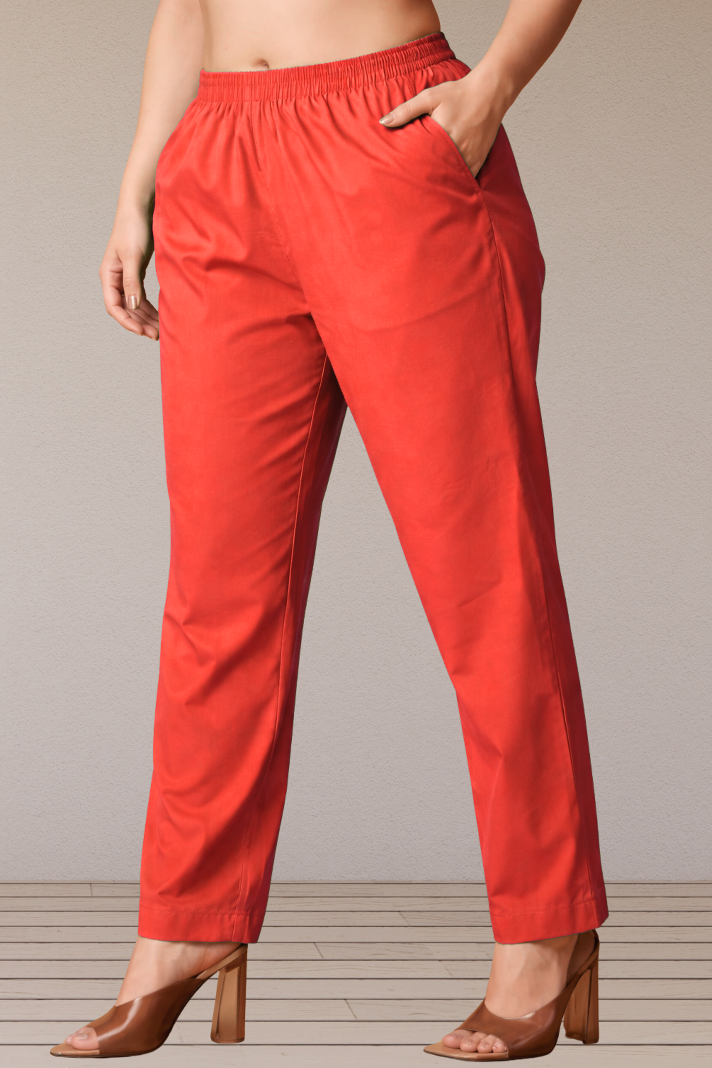 Pale Red Poplin Cotton Pant