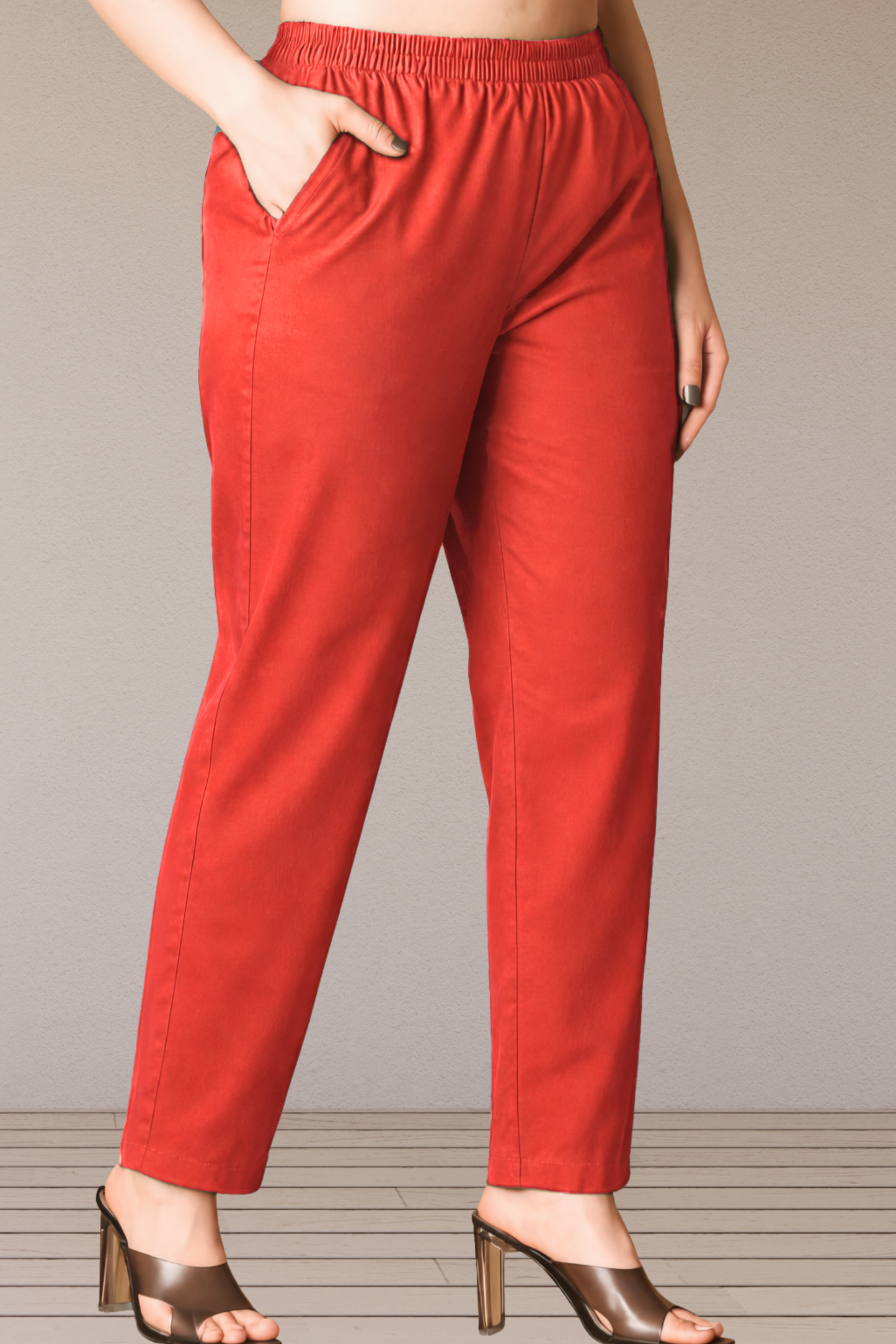 Pale Red Poplin Cotton Pant