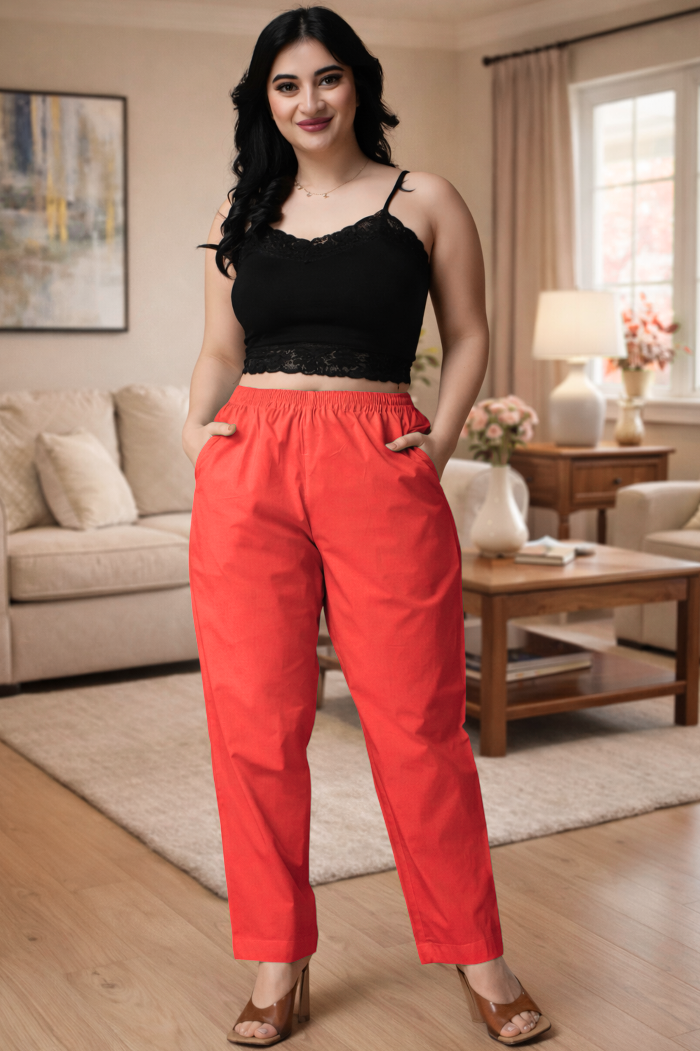Pale Red Poplin Cotton Pant