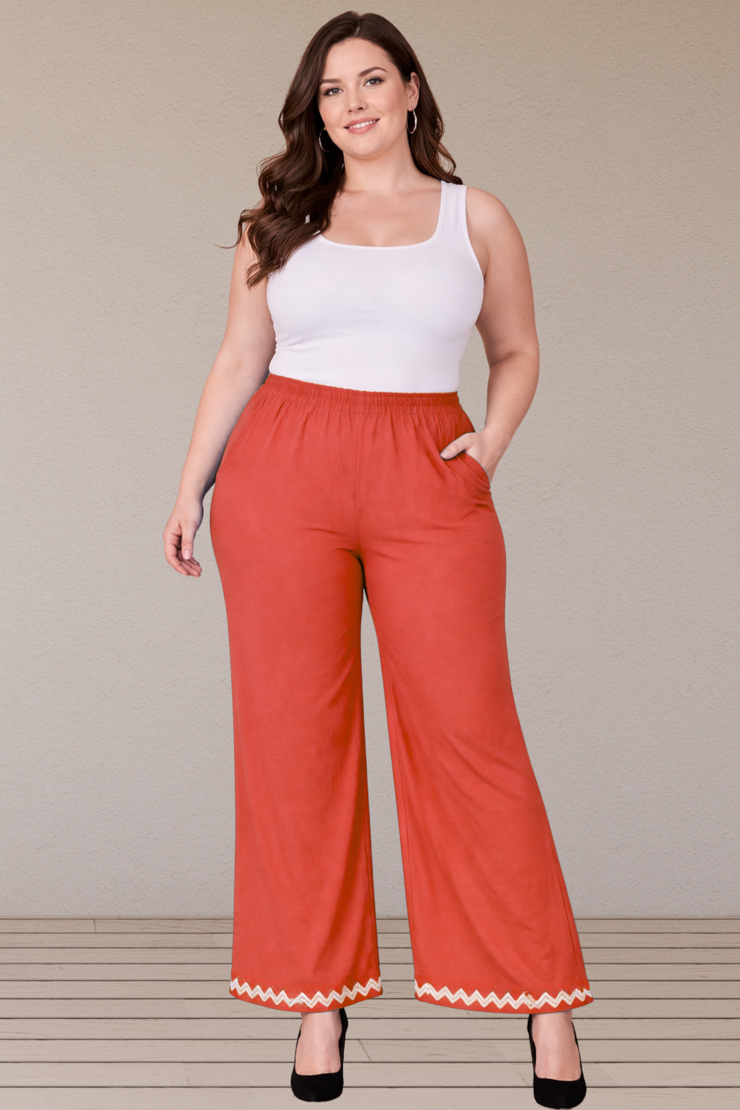 Pale Red Embellished Cotton Palazzo