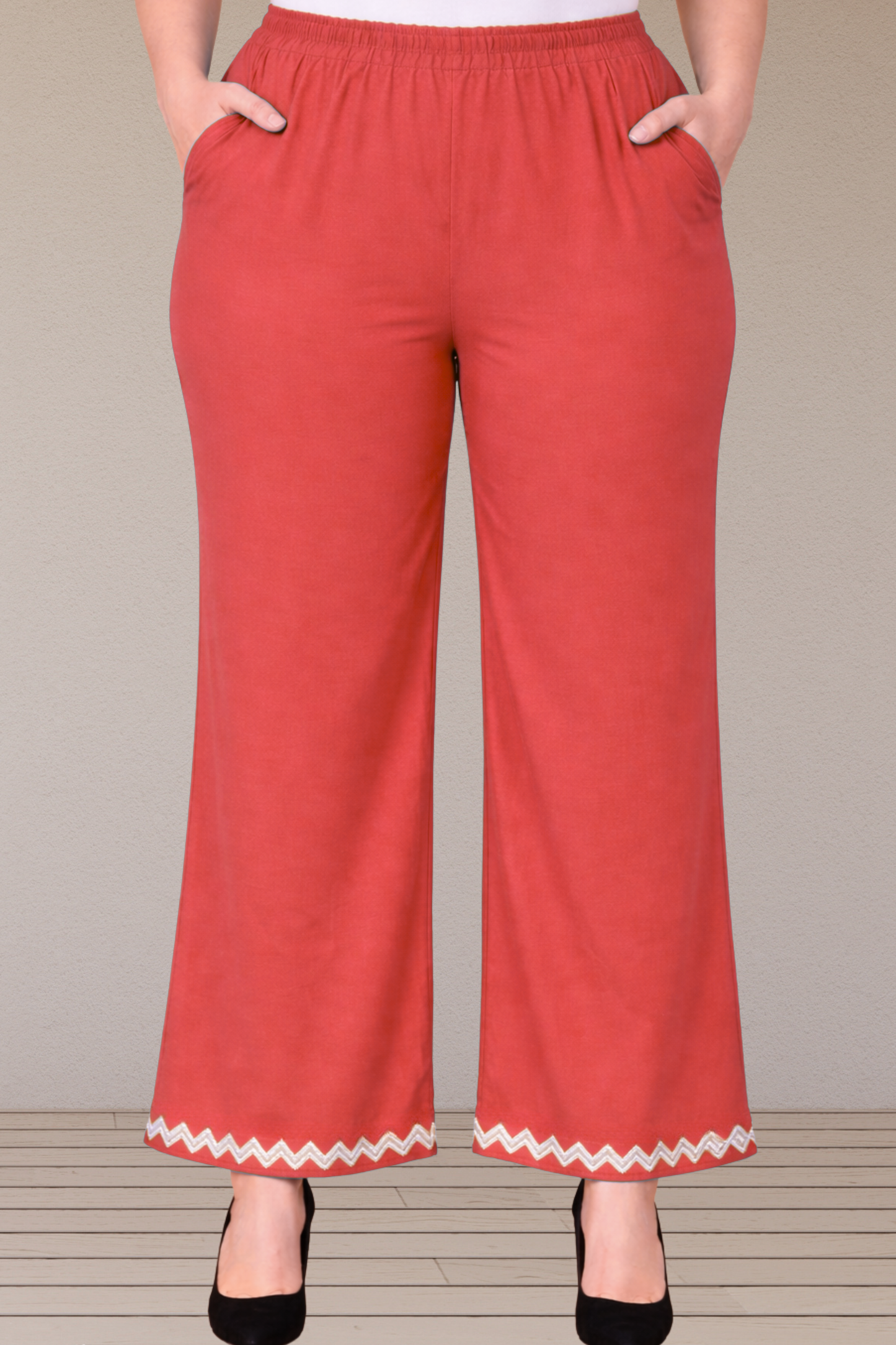 Pale Red Embellished Cotton Palazzo