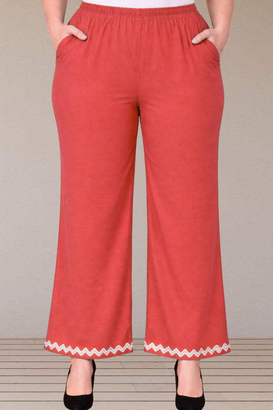 Pale Red Embellished Cotton Palazzo