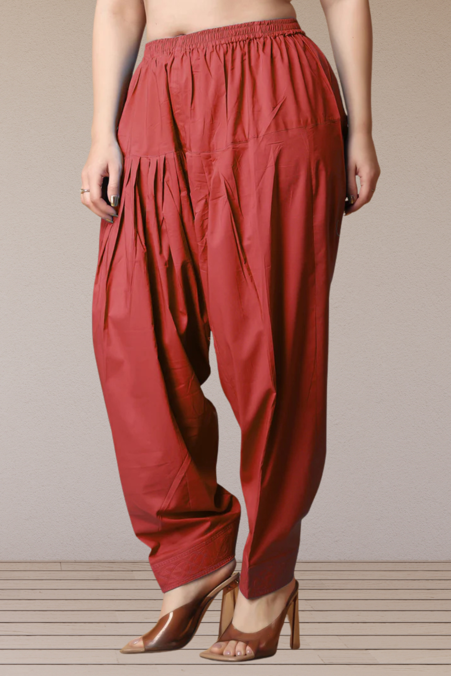Pale Red Pleated Cotton Salwar