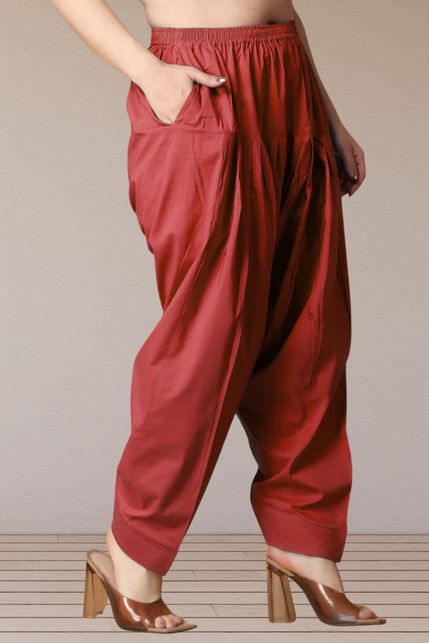 Pale Red Pleated Cotton Salwar