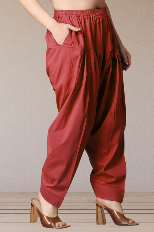 Pale Red Classic Cotton Salwar With Pocket