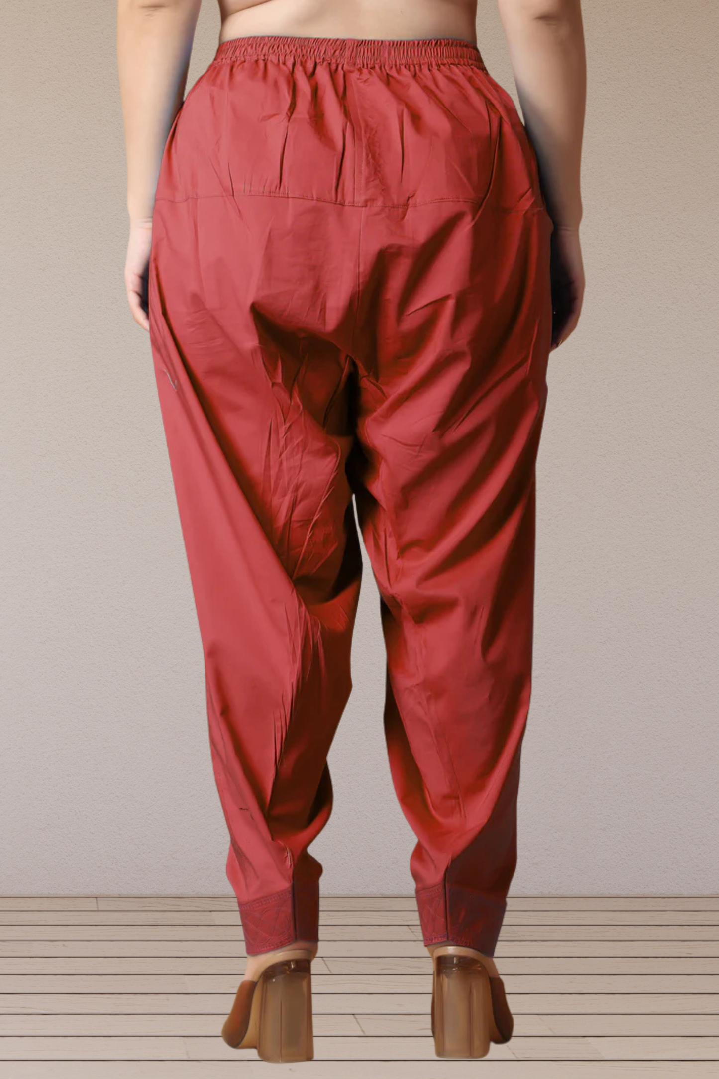 Pale Red Pleated Cotton Salwar