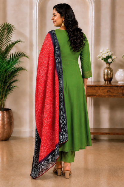 Panna Pista Muslin Anarkali Set