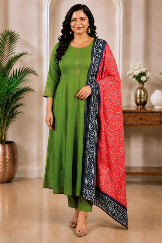 Panna Pista Muslin Anarkali Set