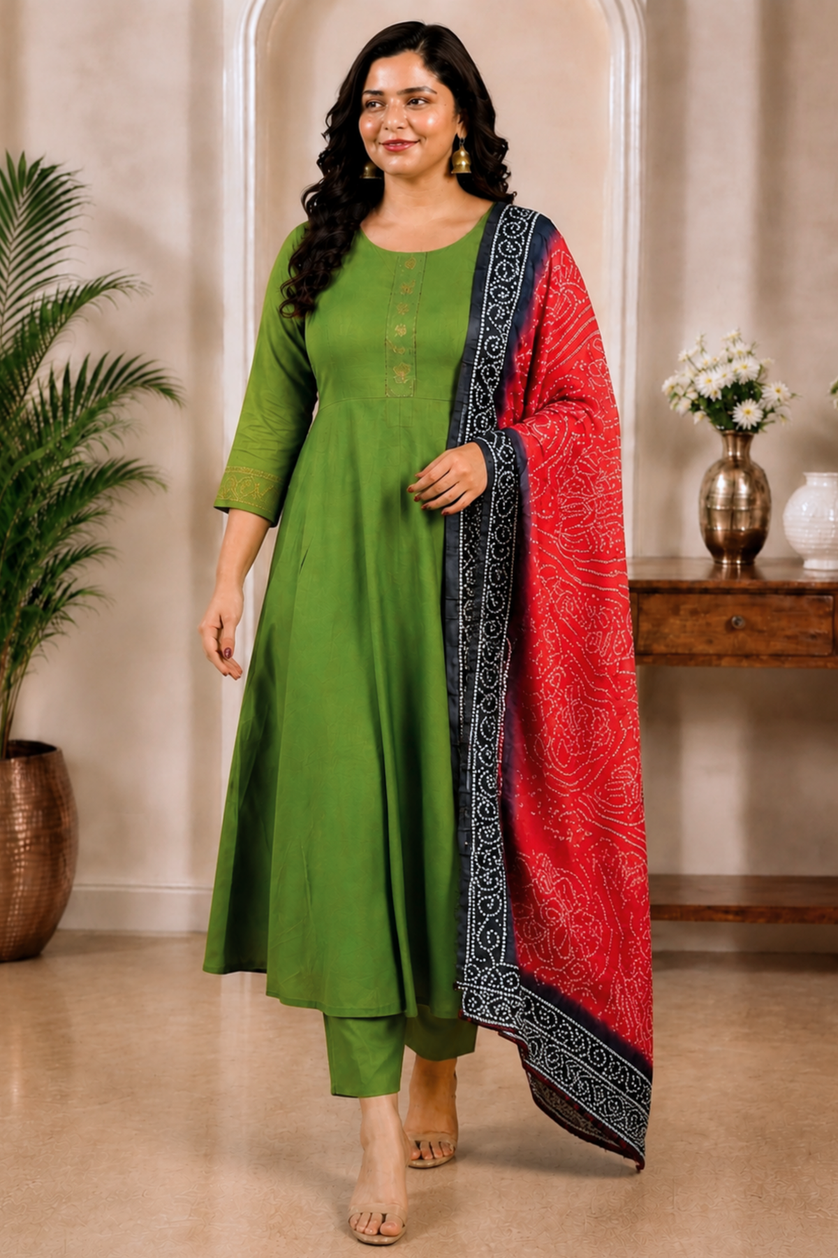 Panna Pista Muslin Anarkali Set