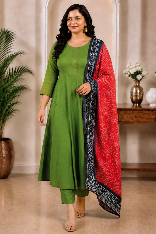 Panna Pista Muslin Anarkali Set