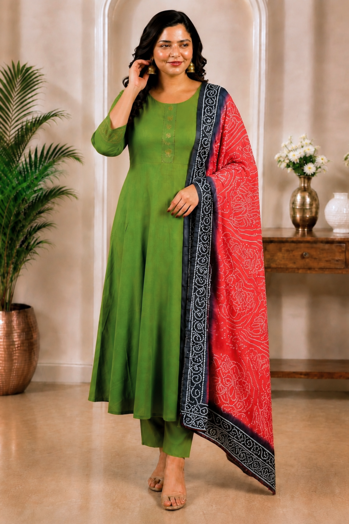 Panna Pista Muslin Anarkali Set