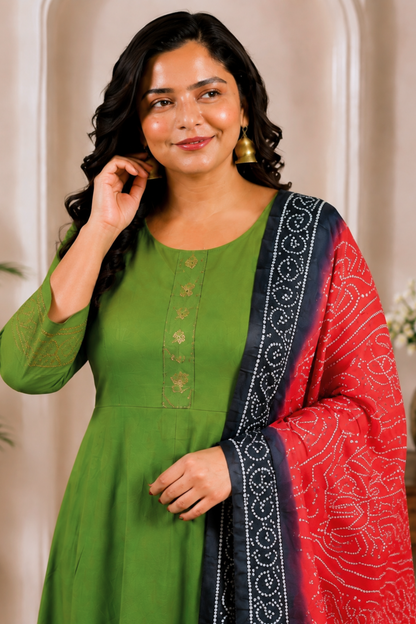 Panna Pista Muslin Anarkali Set