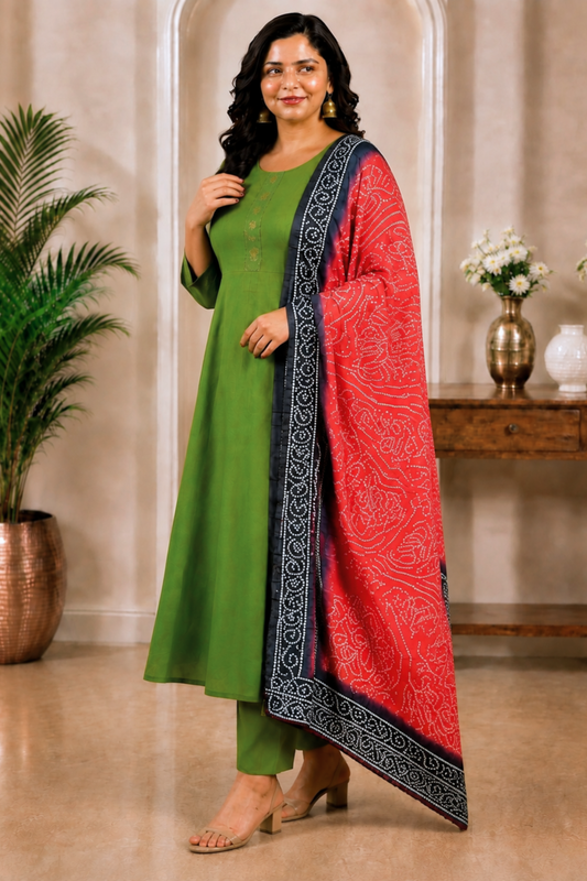 Panna Pista Muslin Anarkali Set