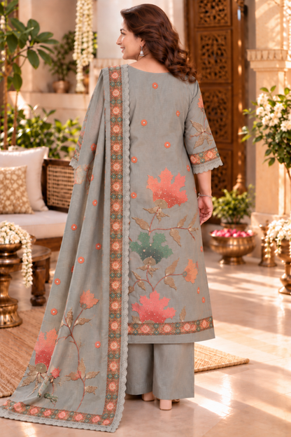 Parisa Grey Shimmer Suit With Bead Highlights