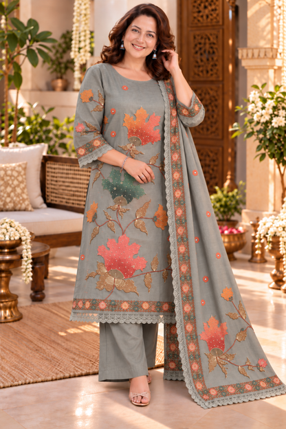 Parisa Grey Shimmer Suit With Bead Highlights