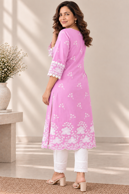 Pariza Pink Cotton Chikankari Kurta