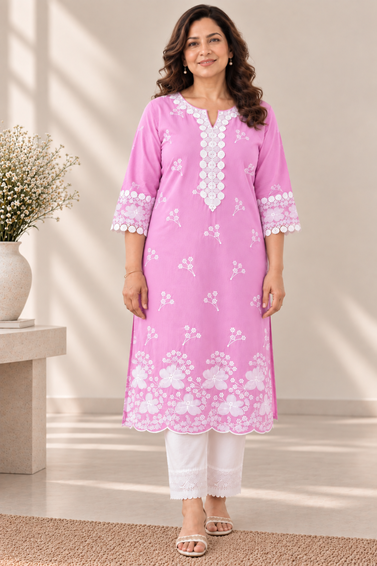 Pariza Pink Cotton Chikankari Kurta