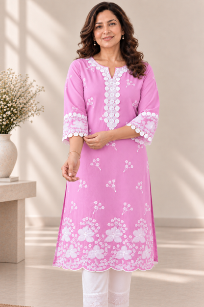 Pariza Pink Cotton Chikankari Kurta