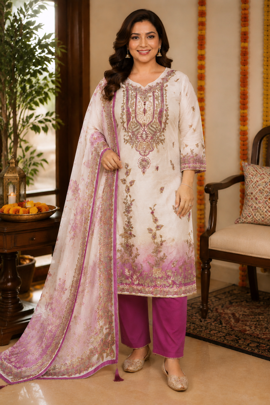 Parizah Ombré Muslin Suit with Aari Work